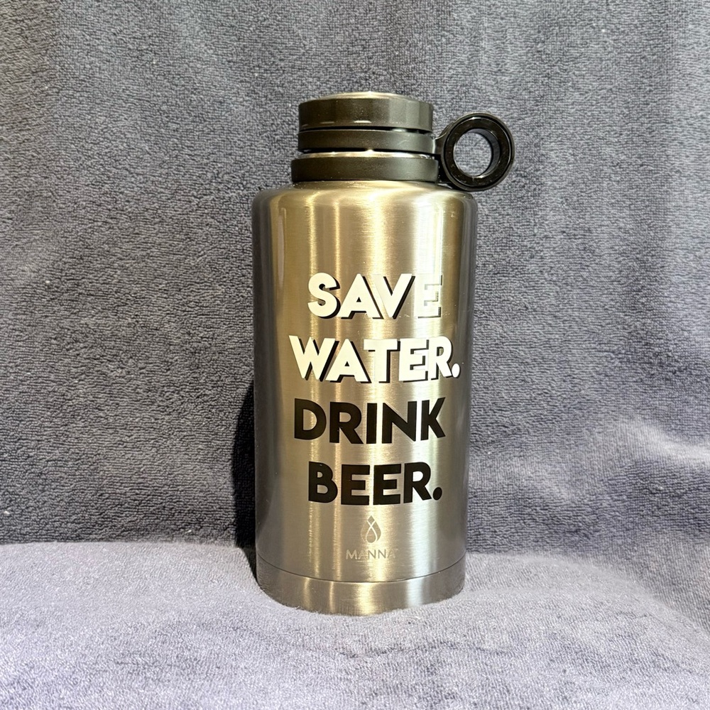Manna  Water Bottle - Save Water, Drink Beer 64 oz